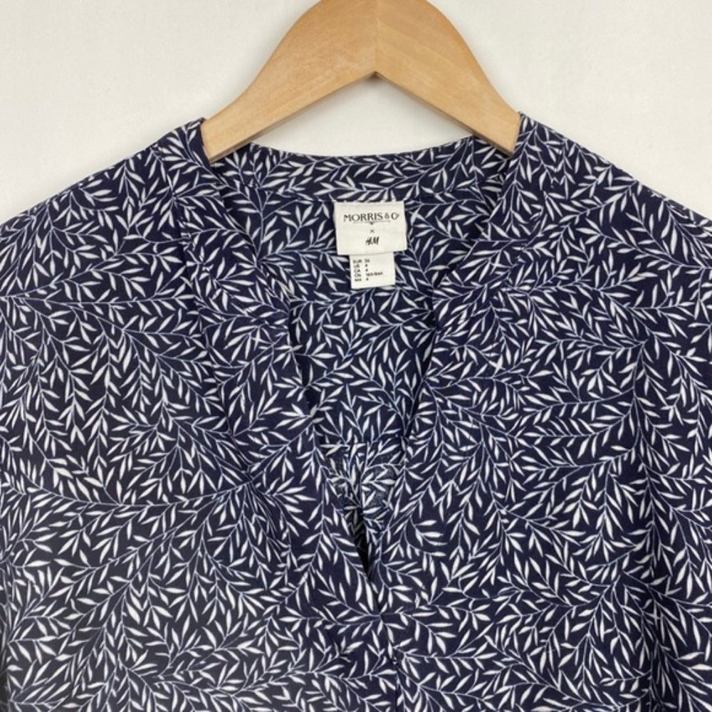Rare H&M x William Morris & Co 4 Floral Print Tunic Blouse Navy White